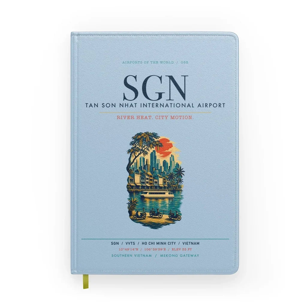 Tan Son Nhat International Airport Ho Chi Minh City (SGN) design on light blue notebook