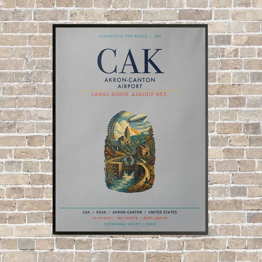 Akron-Canton Airport CAK vertical canvas print - framed - light gray background