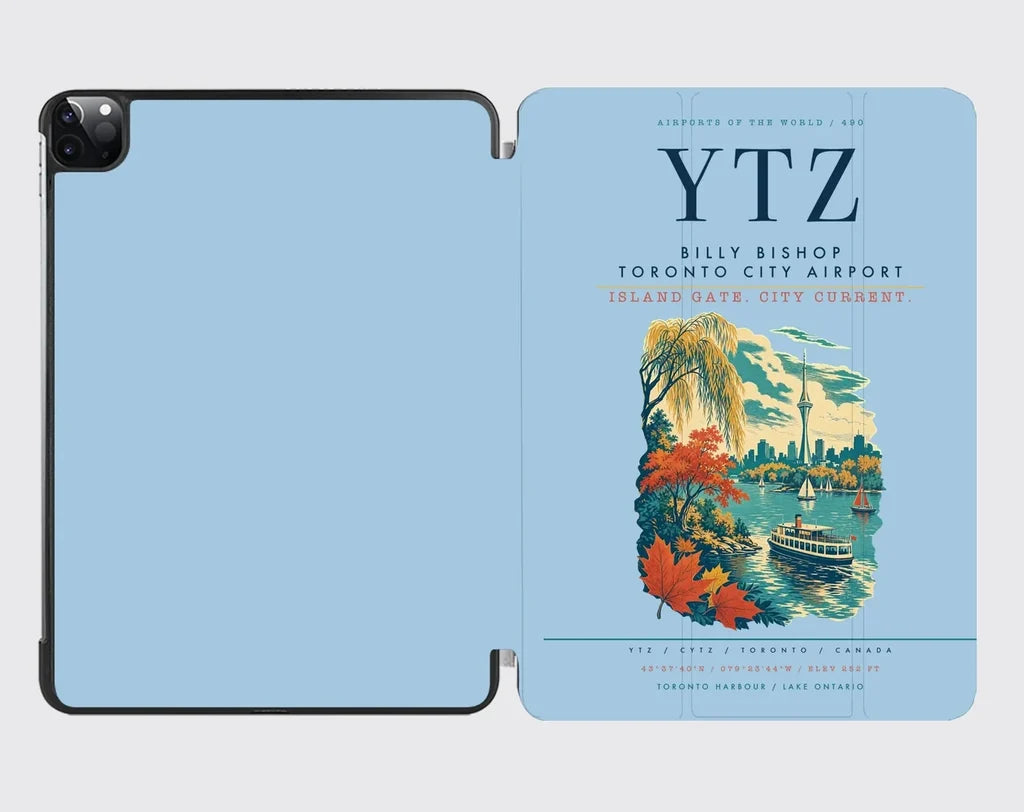 Billy Bishop Toronto City Airport (YTZ) design on light blue ipad tablet case