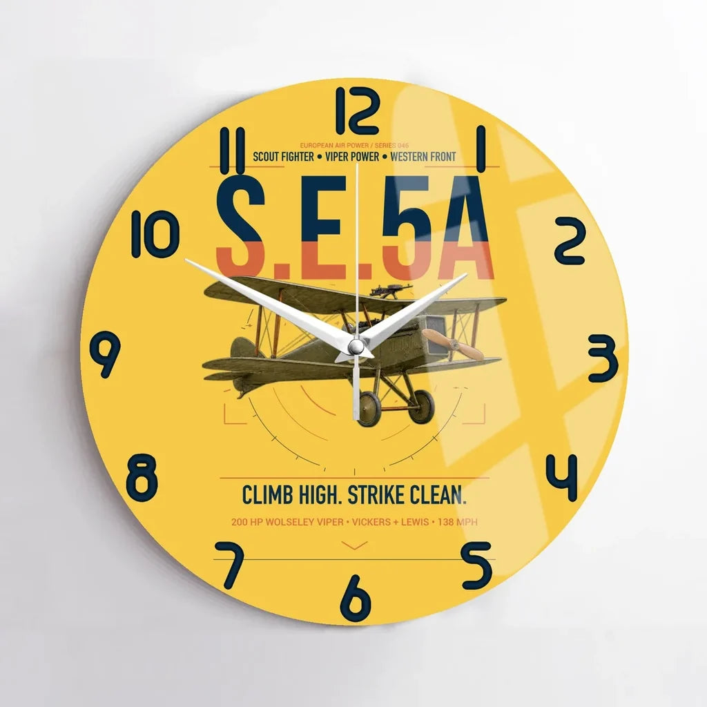 Royal Aircraft Factory S.E.5a design on yellow no frame wall clock