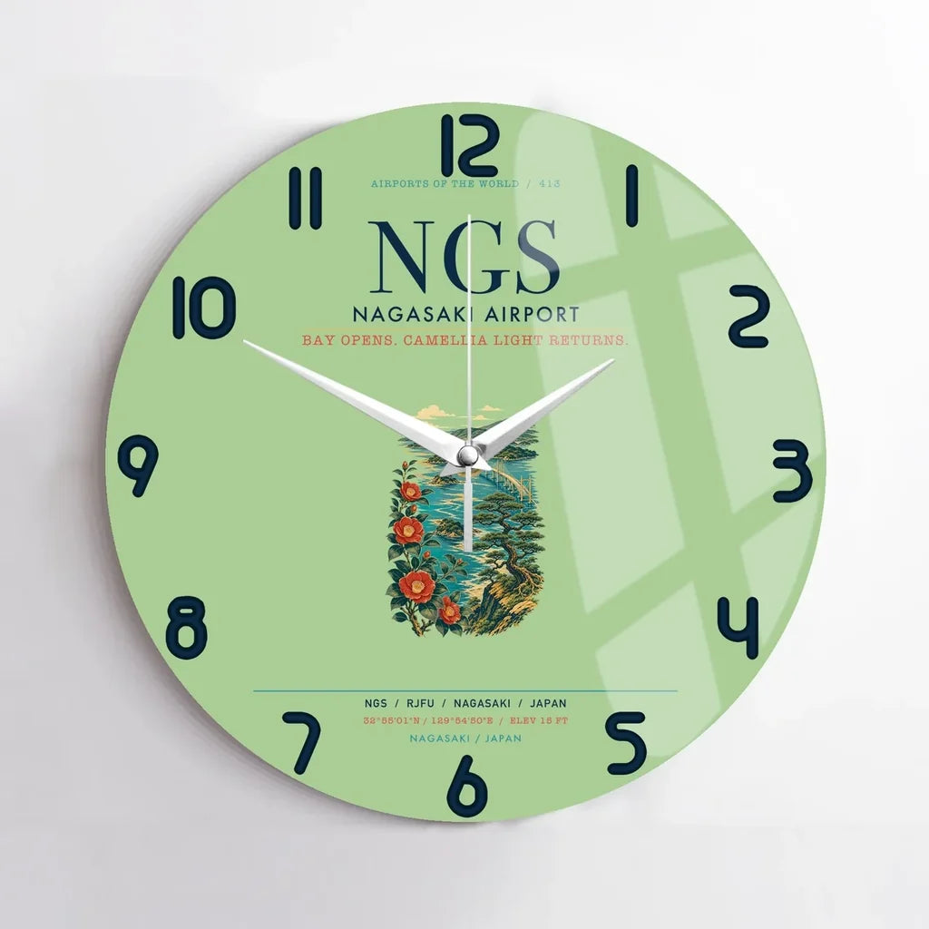 Nagasaki Airport (NGS) design on light green no frame wall clock
