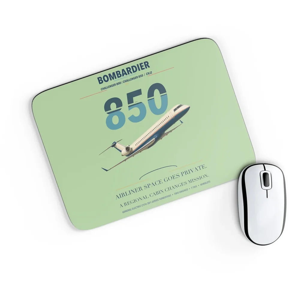 Bombardier Challenger 850 design on light green rectangle mouse pad