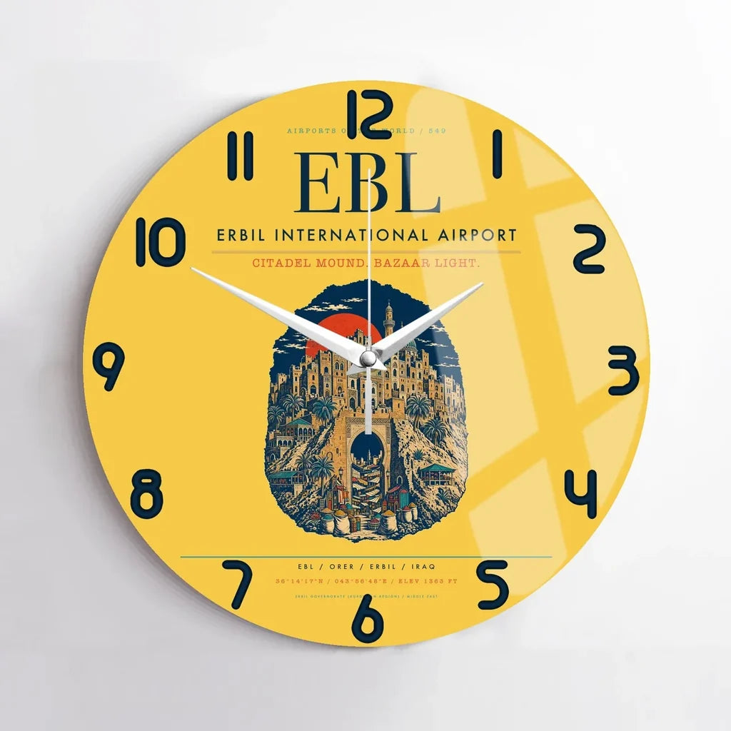 Erbil International Airport (EBL) design on yellow no frame wall clock