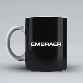 Embraer & Text Ceramic White Mugs