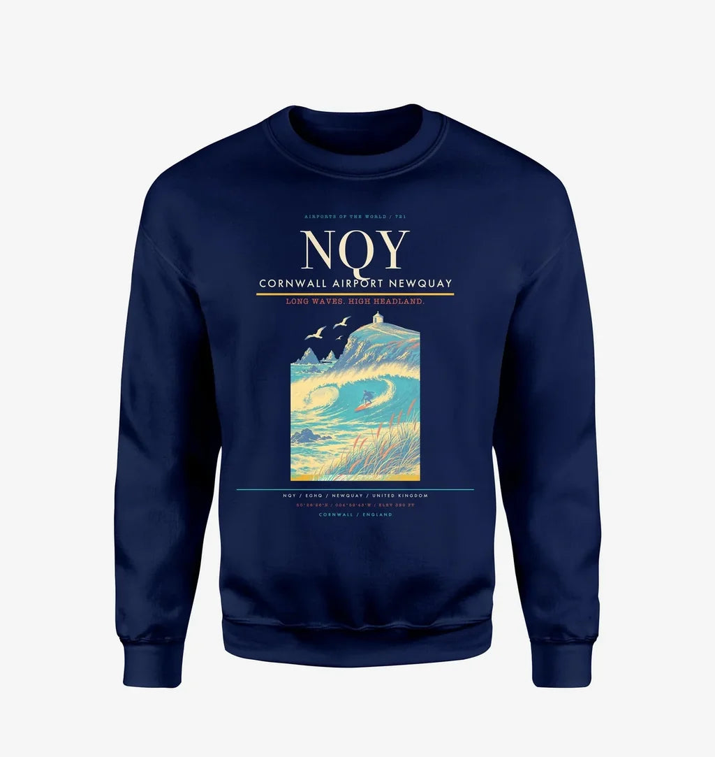Cornwall Airport Newquay (NQY) design on navy blue sweatshirt