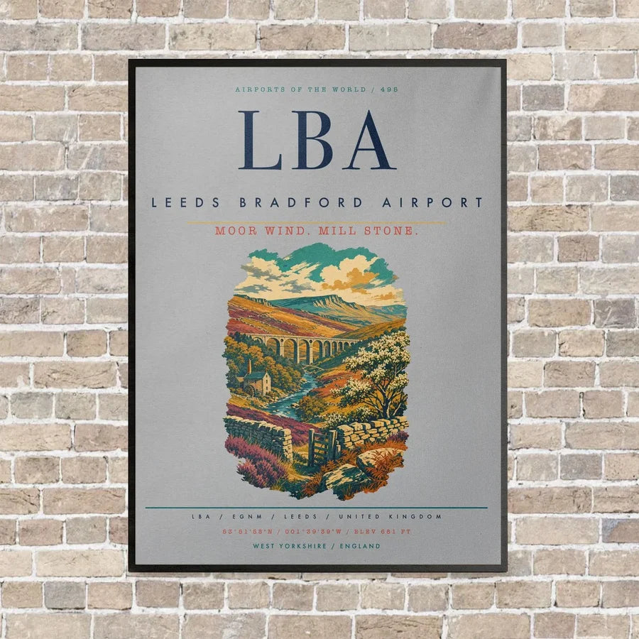 Leeds Bradford Airport LBA vertical canvas print - framed - light gray background