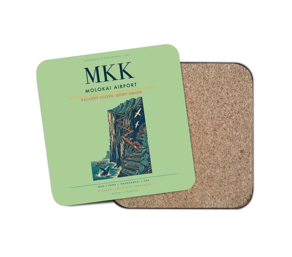 Molokai Airport (MKK) design on light green 1 piece coaster