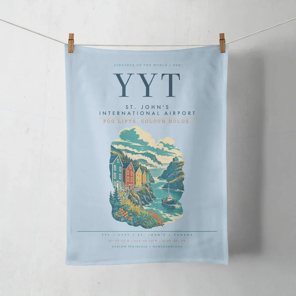 St. John's International Airport (YYT) design on light blue towel