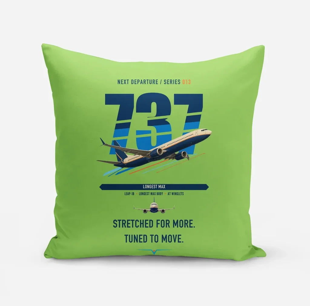 Boeing 737 MAX 10 design on light green pillow