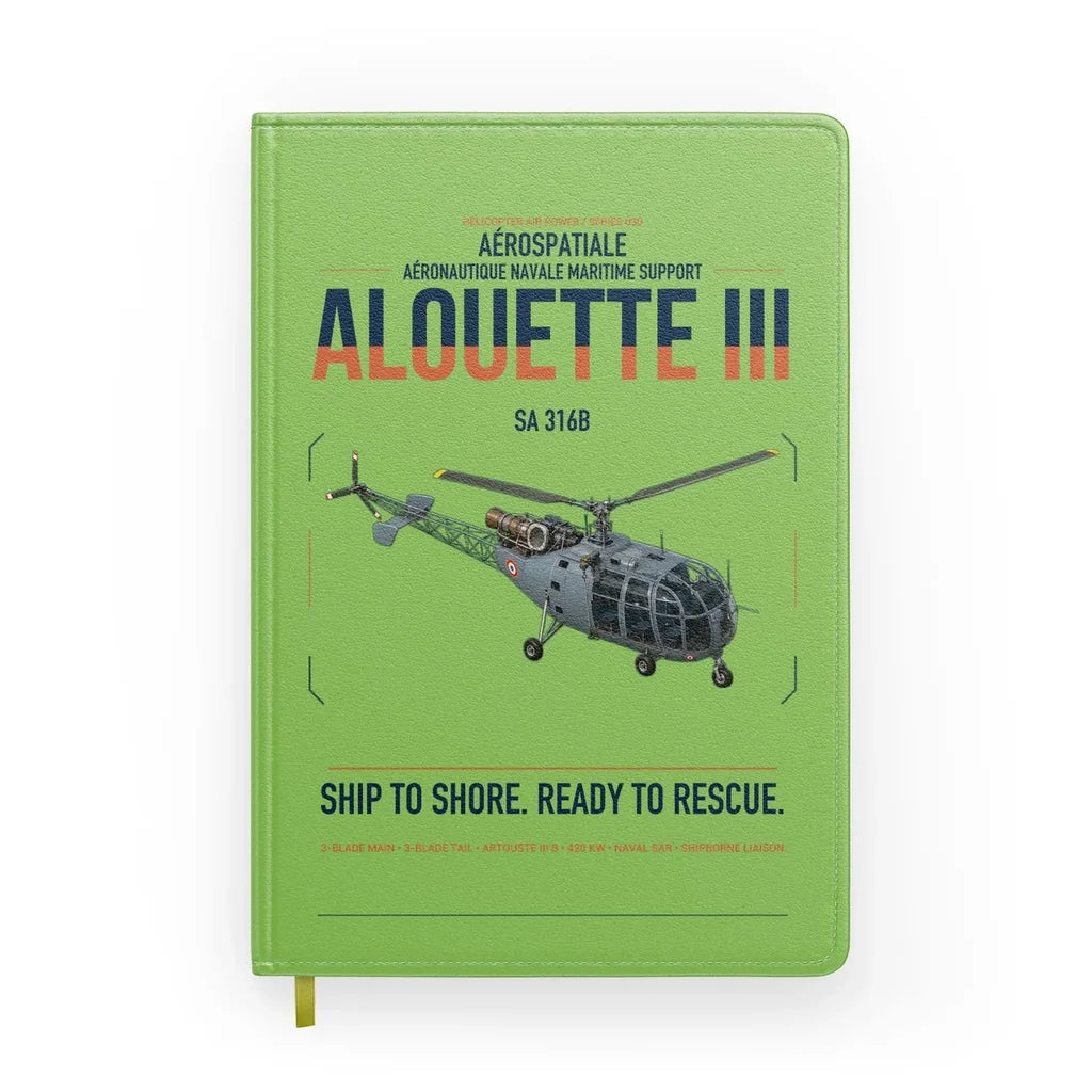 Aérospatiale SA 316B Alouette III design on light green notebook