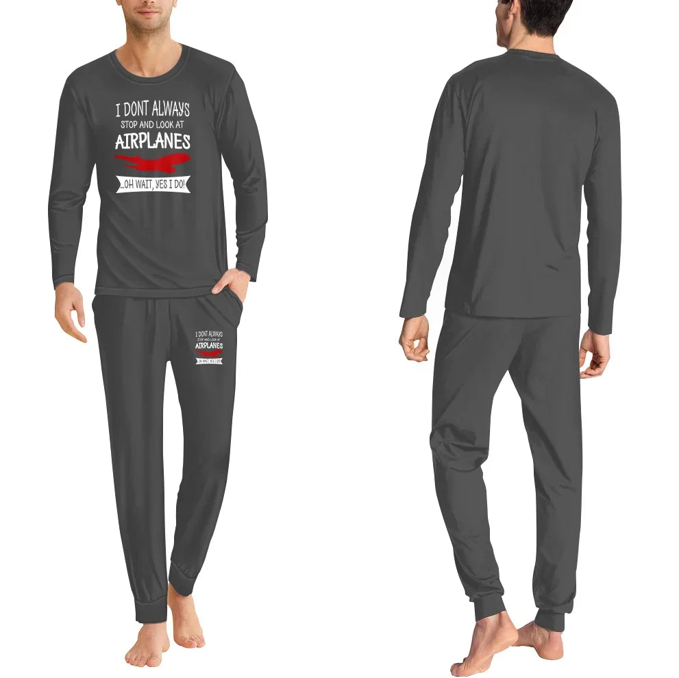 I Don't Always Stop and Look at Airplanes men pajamas - Gray