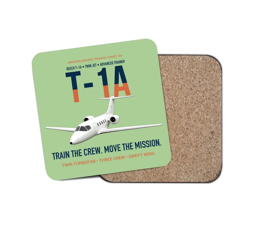 T-1A Jayhawk Advanced Jet Trainer design on light green 1 piece coaster