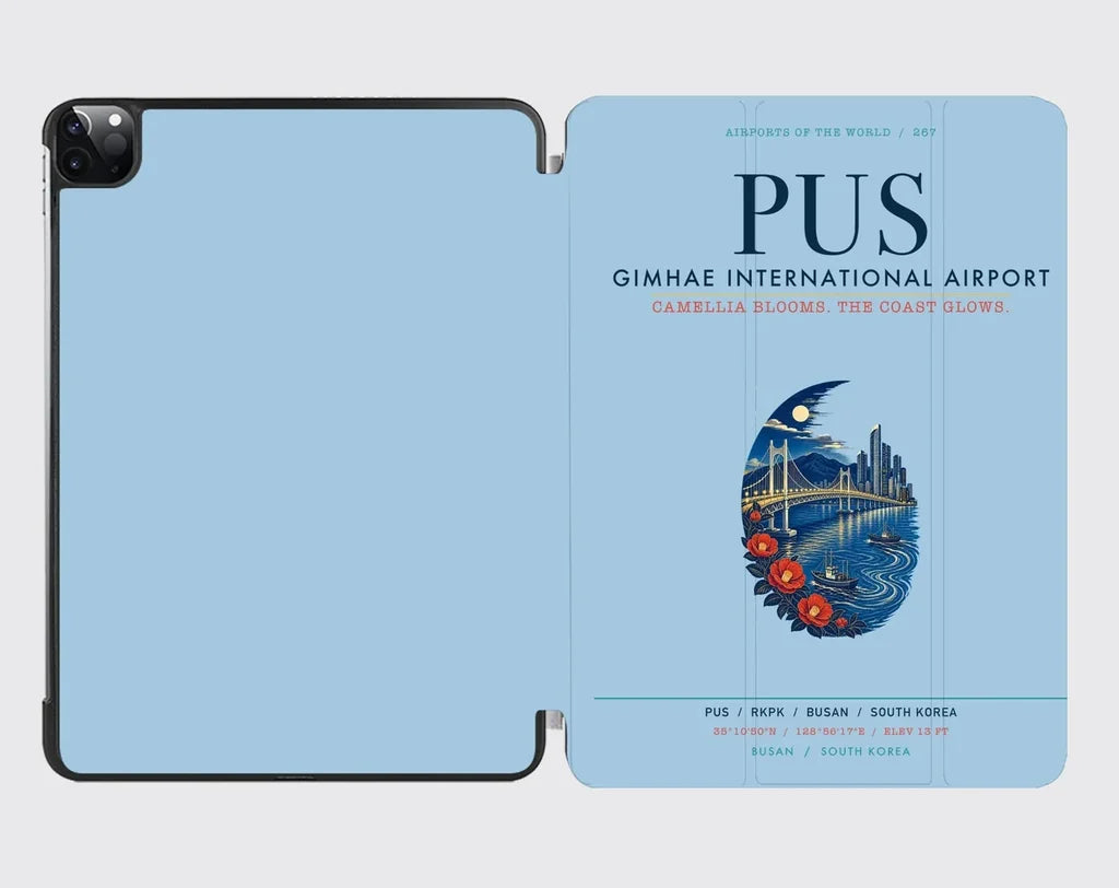 Gimhae International Airport Busan (PUS) design on light blue ipad tablet case