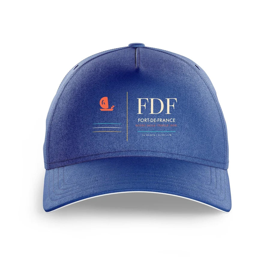 Martinique Aimé Césaire International Airport FDF — Fort-de-France (FDF) design on blue printed hat
