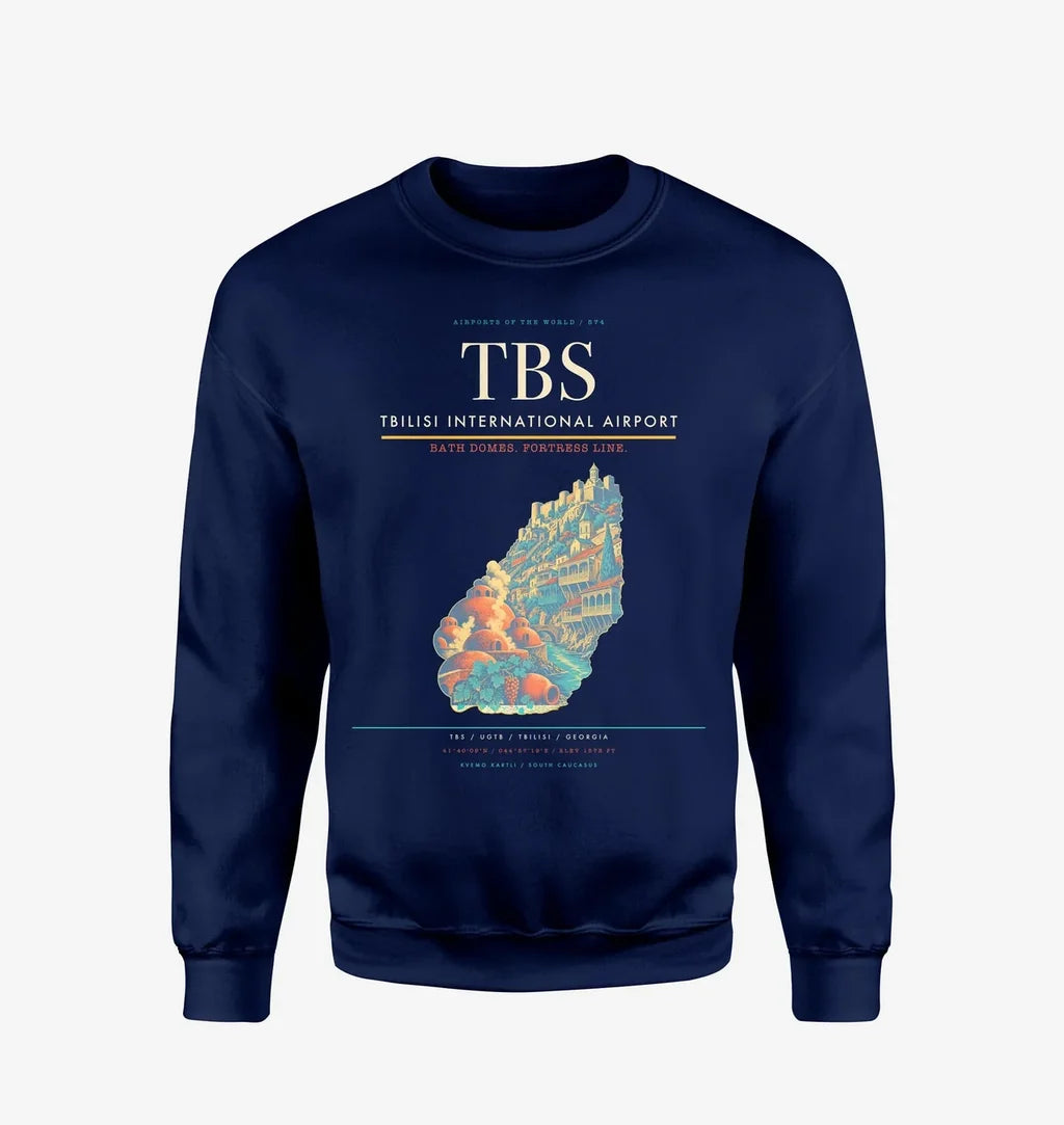 Tbilisi International Airport (TBS) design on navy blue sweatshirt