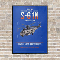 Thumbnail for Sikorsky S-61N vertical canvas print - framed - blue background