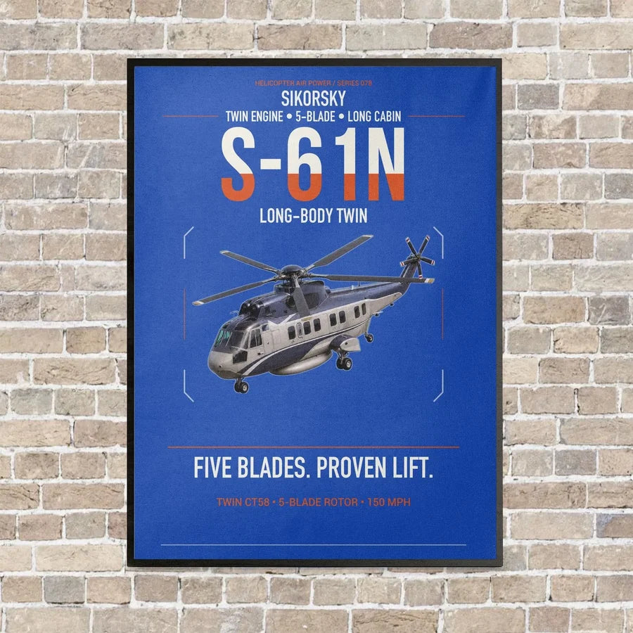 Sikorsky S-61N vertical canvas print - framed - blue background