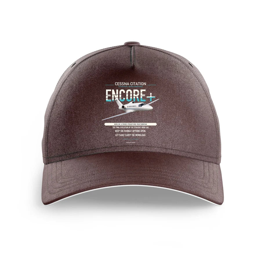 Cessna Citation Encore+ design on brown printed hat