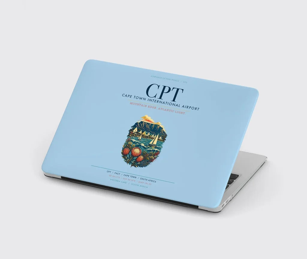 Cape Town International Airport (CPT) design on light blue MacBook case