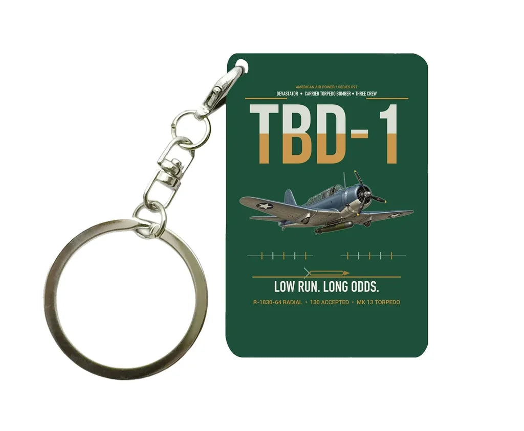 TBD-1 Devastator design on dark green designed key chain, double-side print