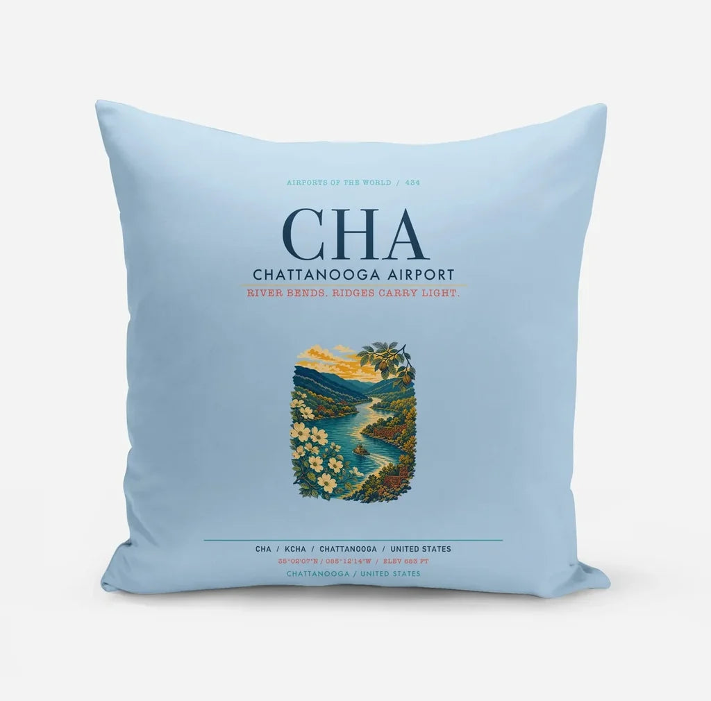 Chattanooga Airport (CHA) design on light blue pillow