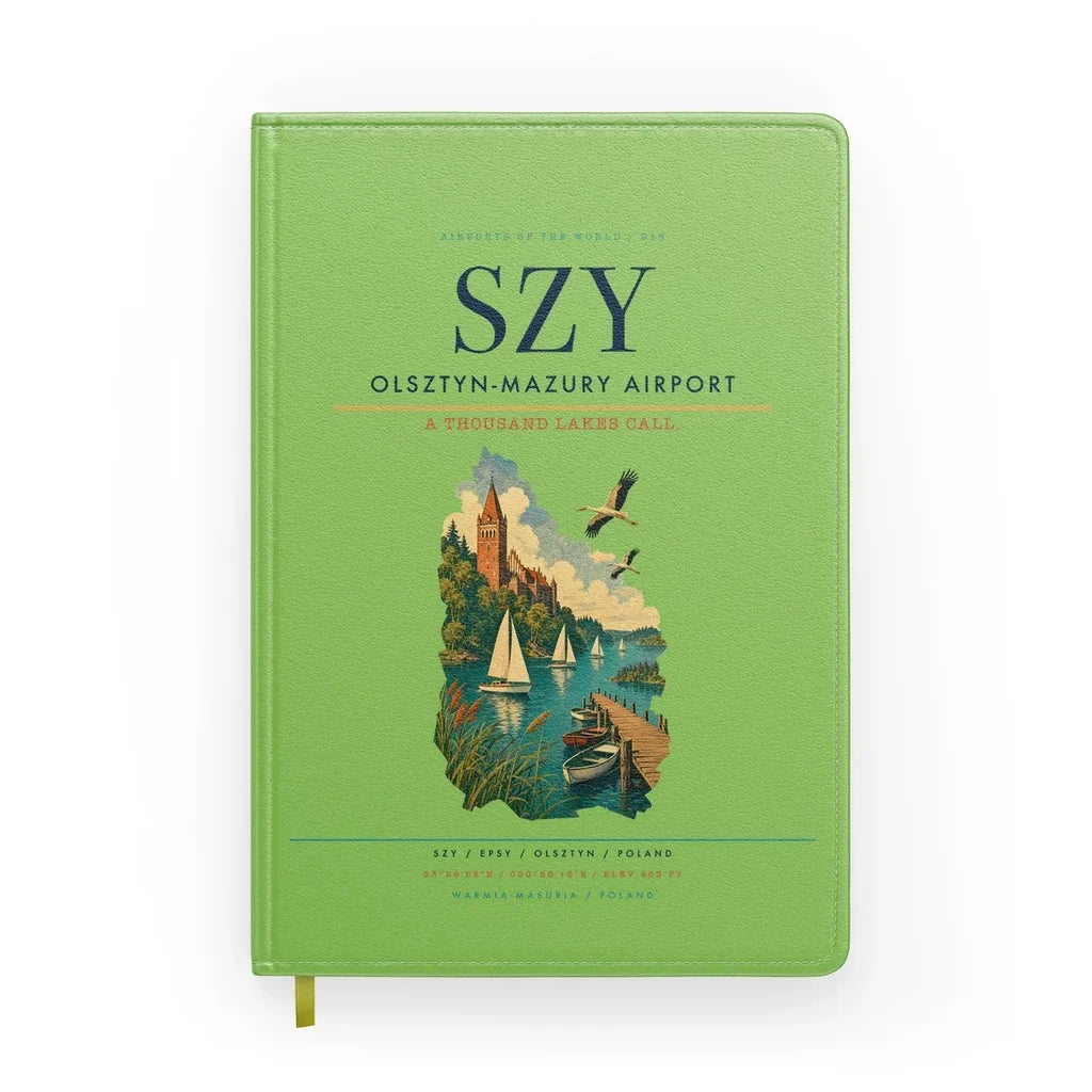 Olsztyn-Mazury Airport (SZY) design on light green notebook