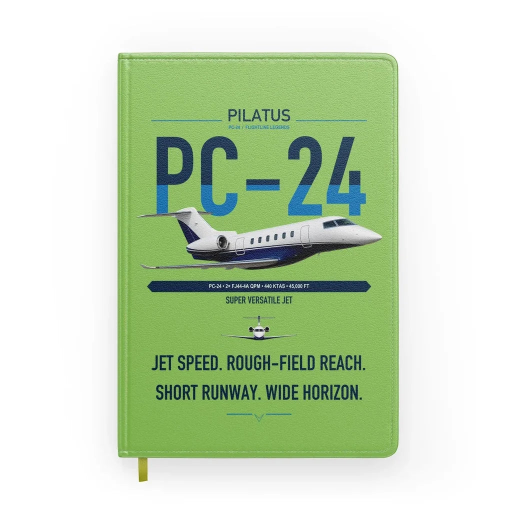 Pilatus PC-24 design on light green notebook