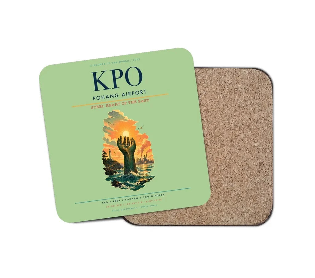Pohang Airport (KPO) design on light green 1 piece coaster