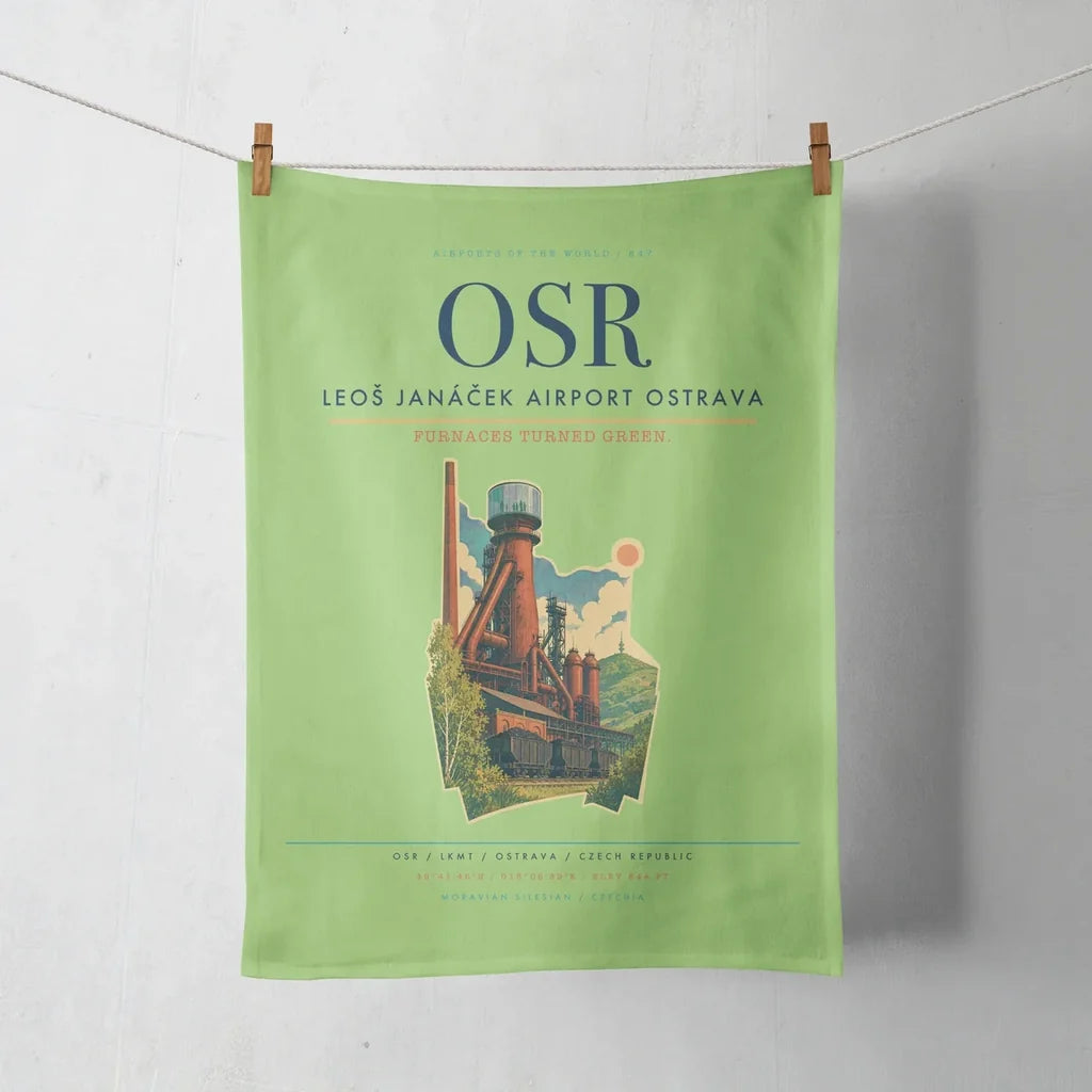 Leoš Janáček Airport Ostrava (OSR) design on light green towel