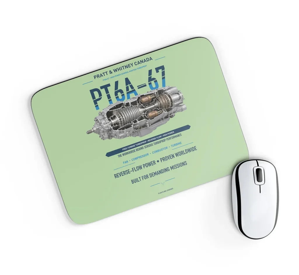 PT6A-67 design on light green rectangle mouse pad