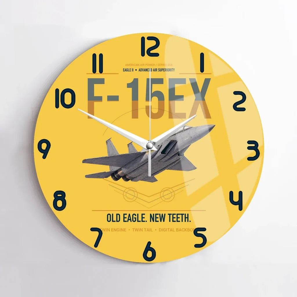 F-15EX Eagle II design on yellow no frame wall clock