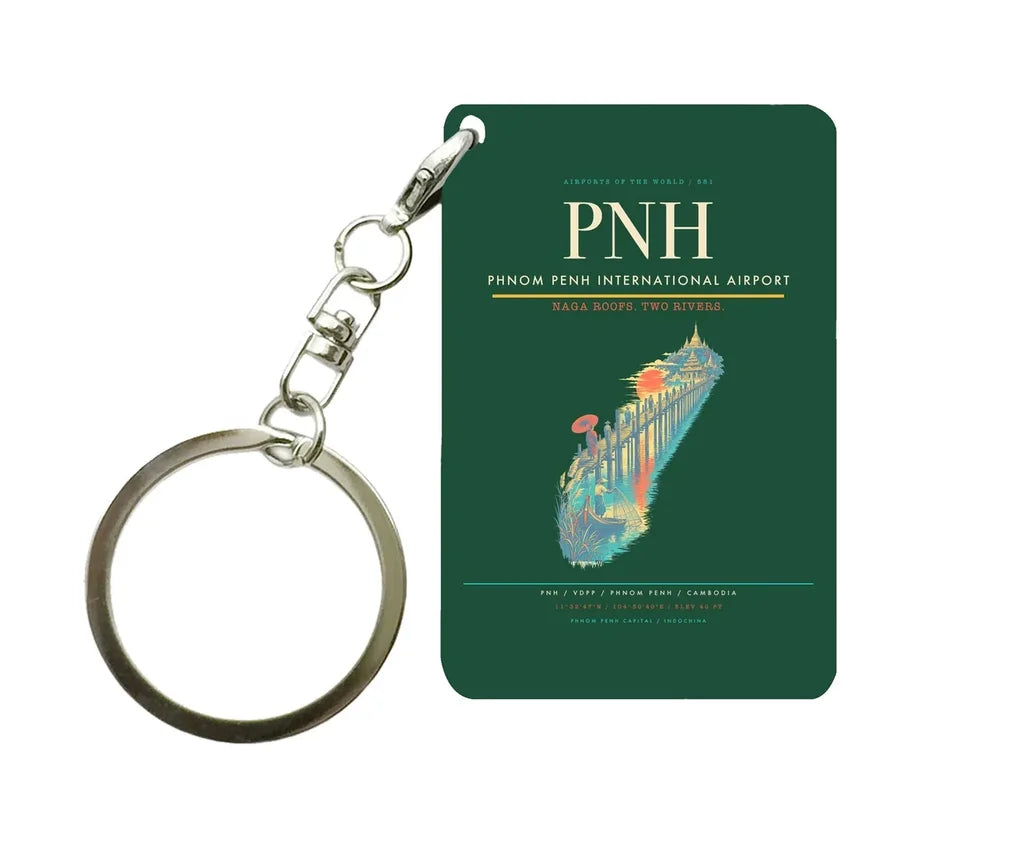 Phnom Penh International Airport PNH Key Chain design on dark green key chain