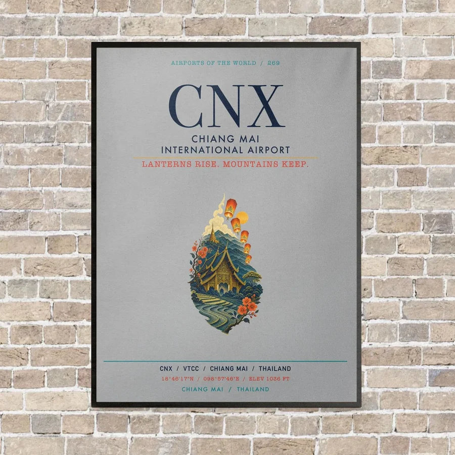 Chiang Mai International Airport CNX vertical canvas print - framed - light gray background