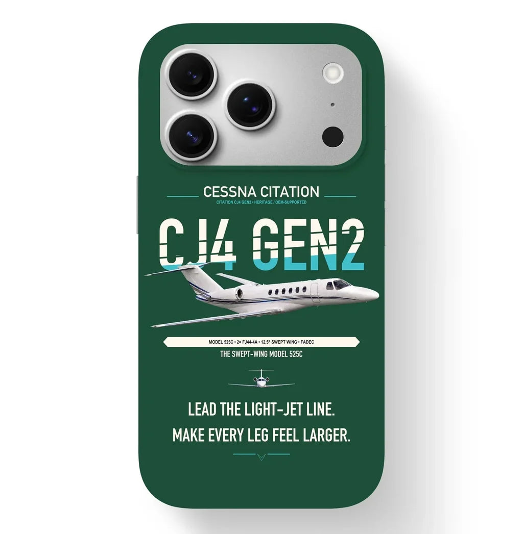 Cessna Citation CJ4 Gen2 design on dark green magsafe iphone case, for iPhone 17 Pro