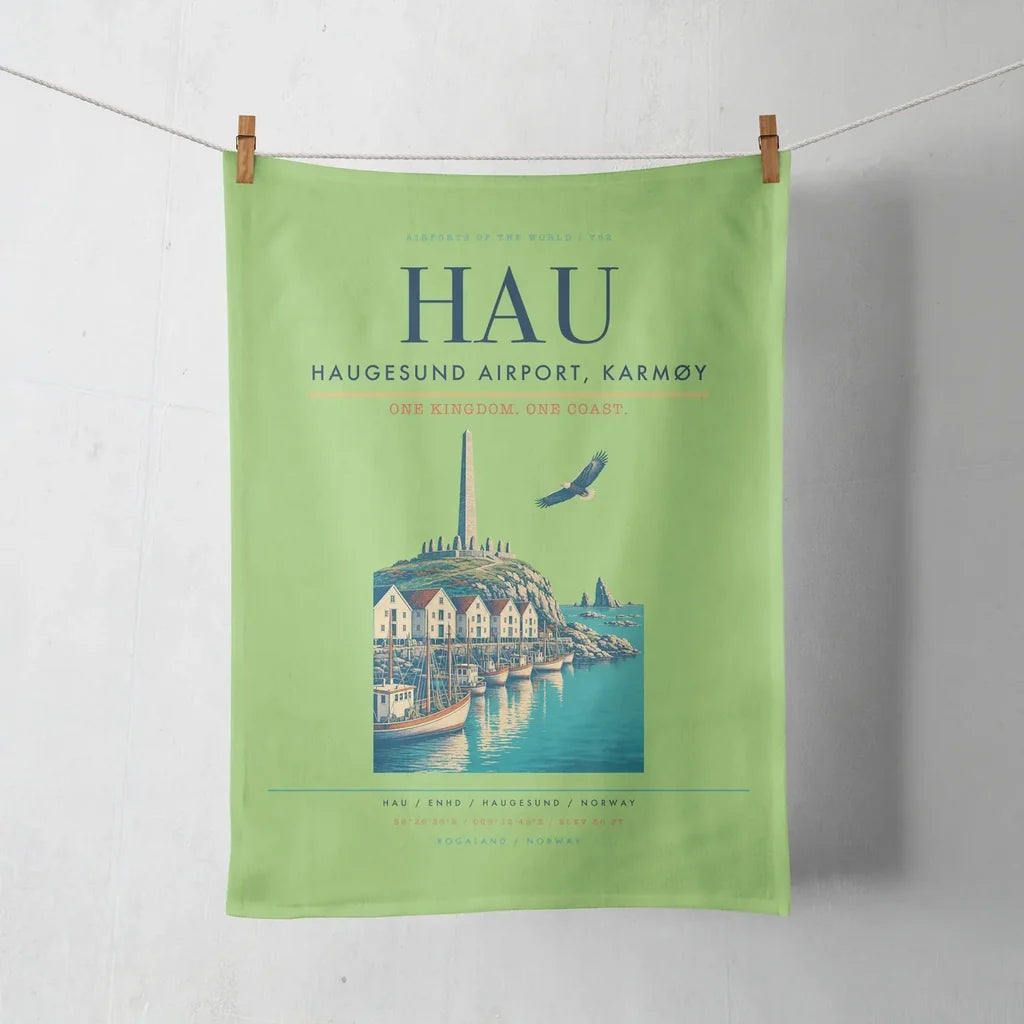 Haugesund Airport, Karmøy (HAU) design on light green towel