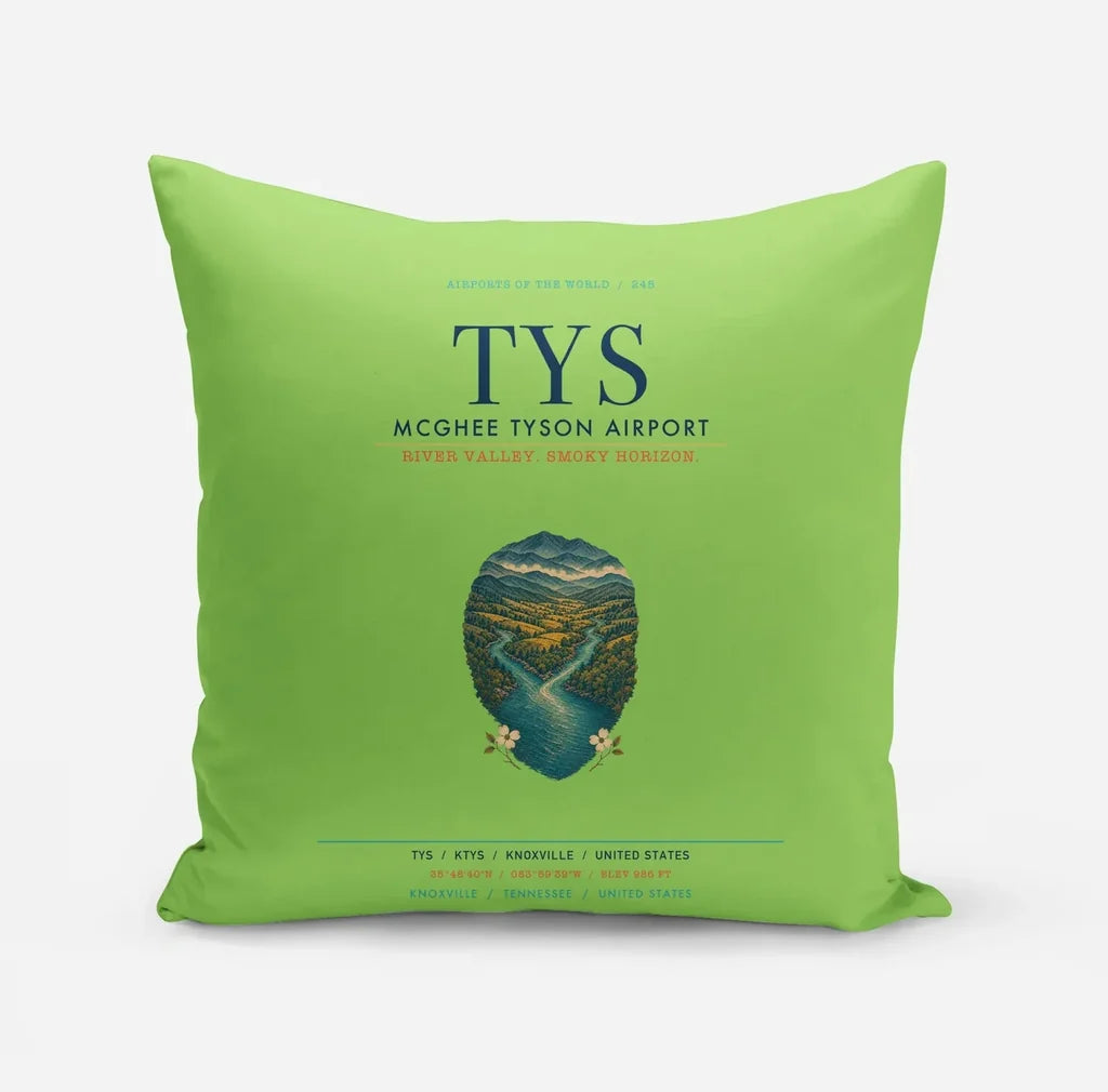 McGhee Tyson Airport Knoxville (TYS) design on light green pillow