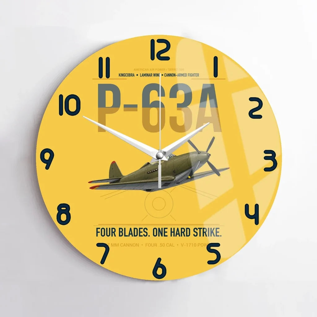 P-63A Kingcobra design on yellow no frame wall clock