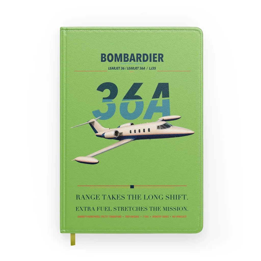 Bombardier Learjet 36A design on light green notebook