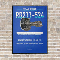 Thumbnail for RB211-524 vertical canvas print - framed - blue background