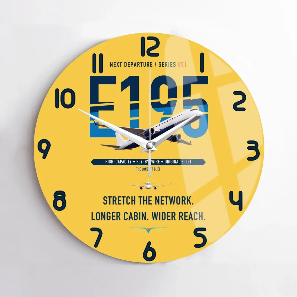 Embraer E195 design on yellow no frame wall clock