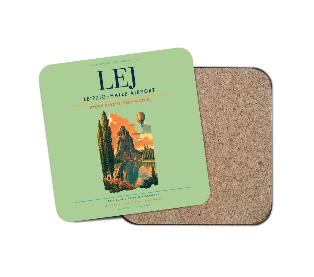 Leipzig–Halle Airport (LEJ) design on light green 1 piece coaster