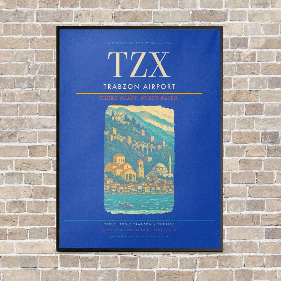 Trabzon Airport TZX vertical canvas print - framed - blue background