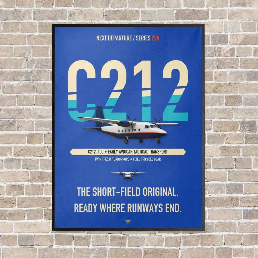 CASA C-212-100 Aviocar vertical canvas print - framed - blue background
