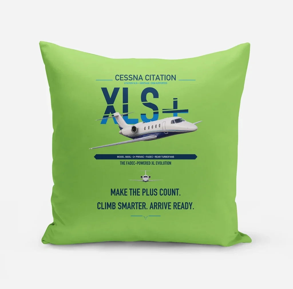 Cessna Citation XLSPlus design on light green pillow