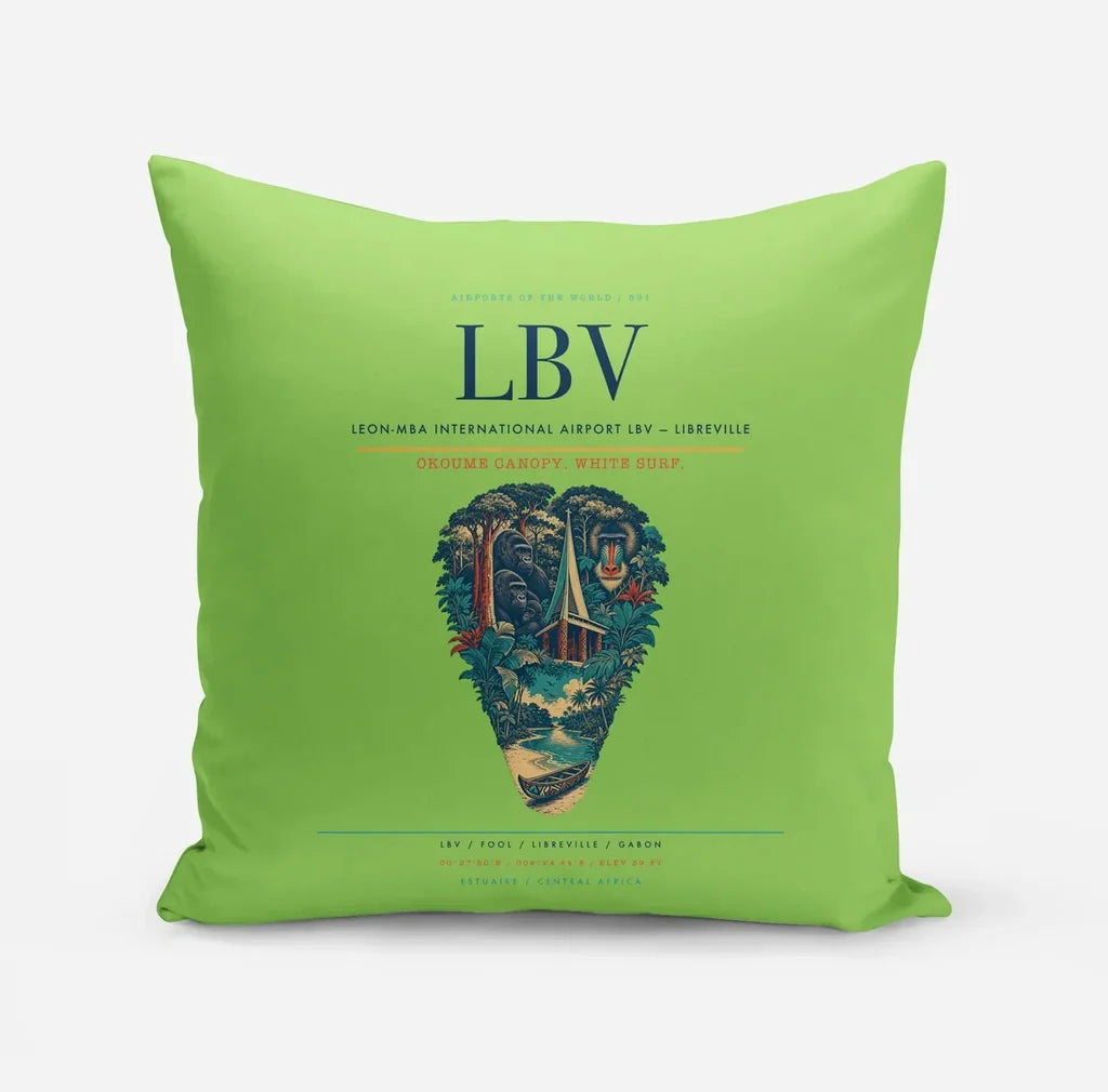 Leon-Mba International Airport (LBV) design on light green pillow