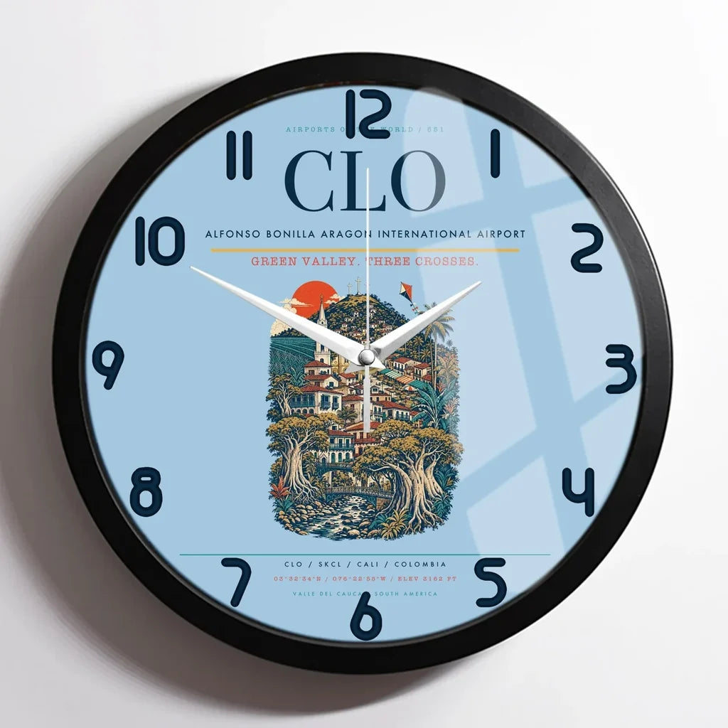 Alfonso Bonilla Aragon International Airport CLO Wall-Clock Framed - Light Blue