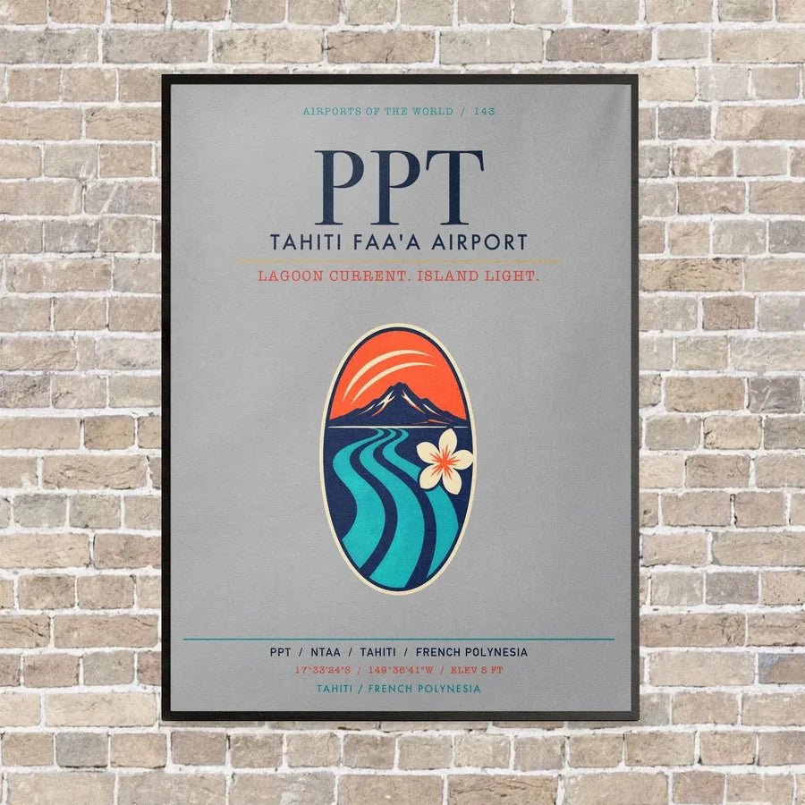 Tahiti Faa'a Airport PPT vertical canvas print - framed - light gray background
