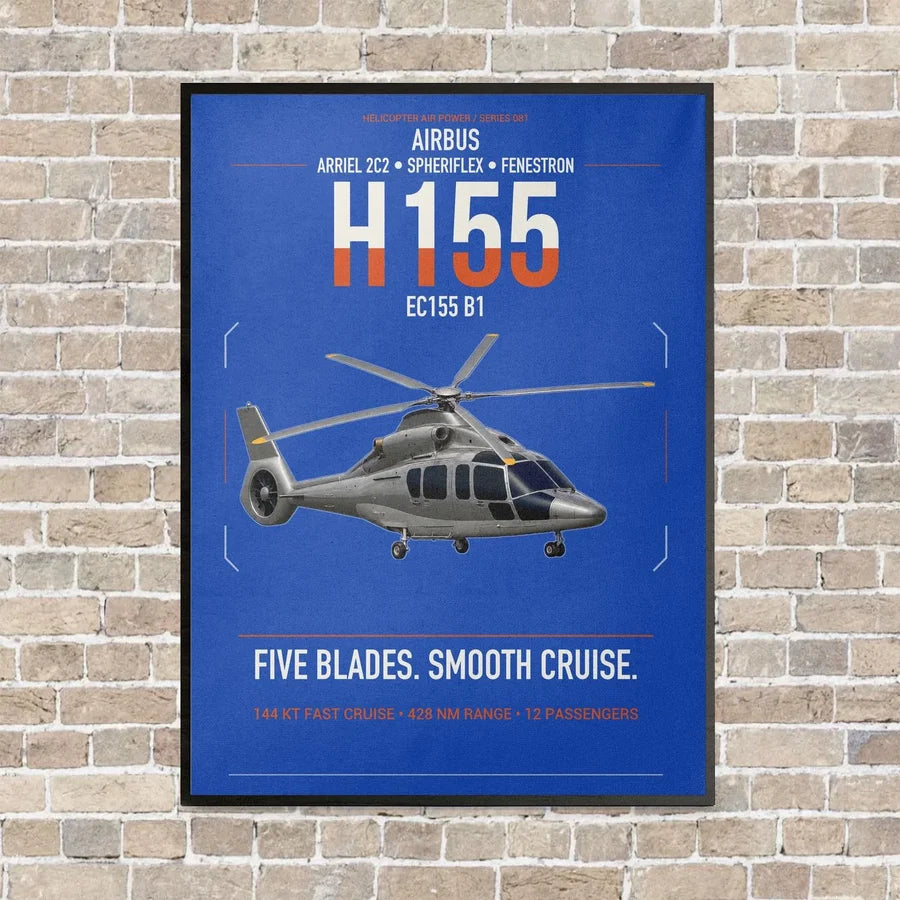 Airbus H155 EC155 B1 vertical canvas print - framed - blue background