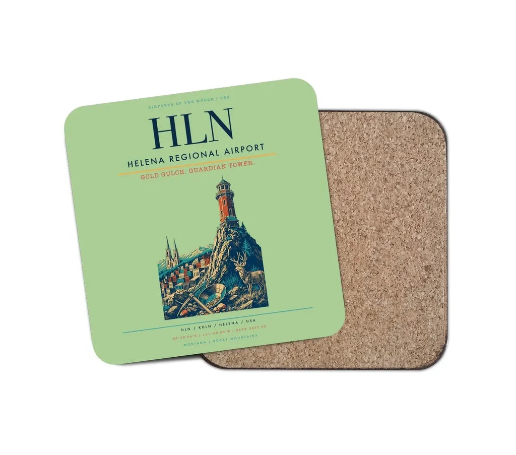 Helena Regional Airport (HLN) design on light green 1 piece coaster