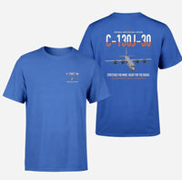 Thumbnail for C-130J-30 Super Hercules design on blue double-side t-shirt, double-side print
